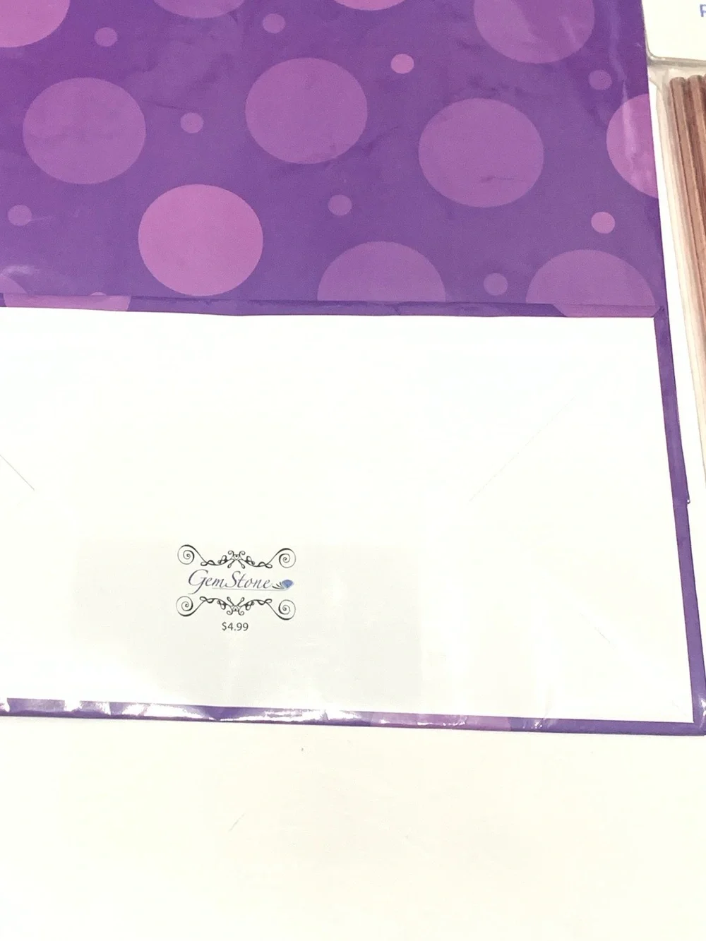 Purple Polka Dot Gift Bag with Rose Gold Party Straws and Birthday Stickers